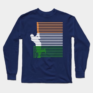 India Cricket With Indian Flag Brush Stroke Long Sleeve T-Shirt